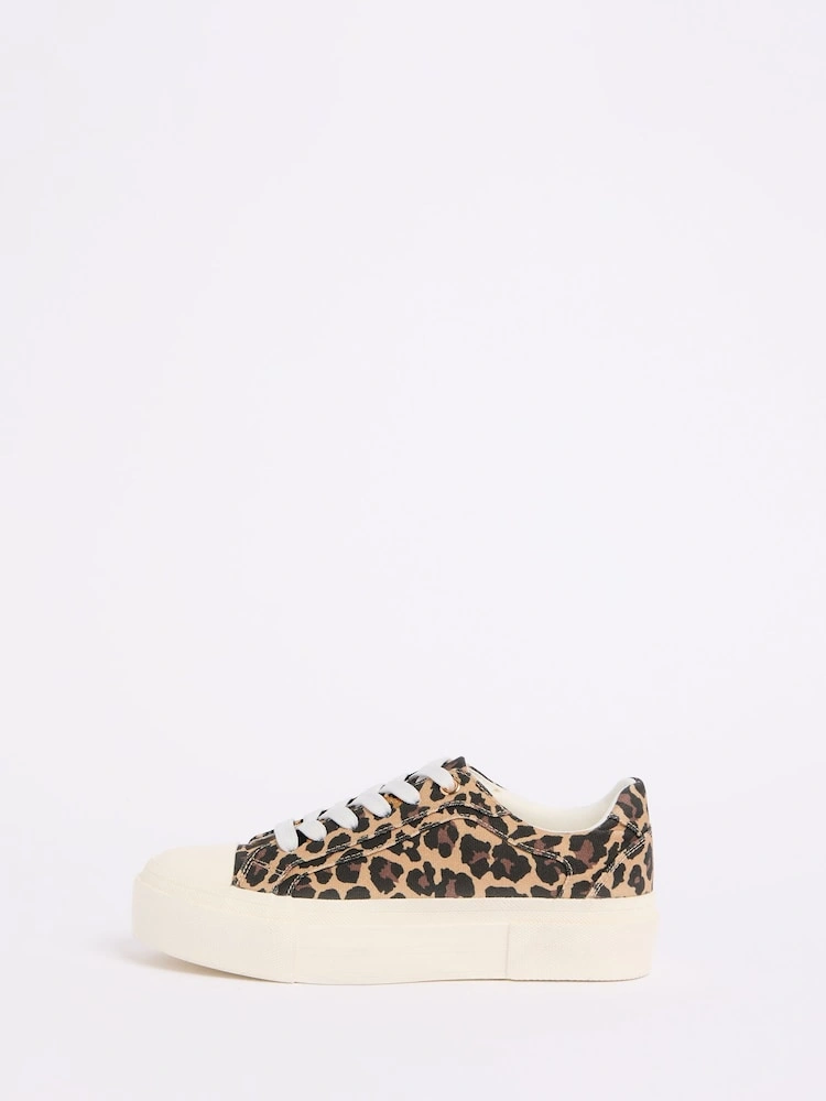 Leopard Canvas Flatform Lace-Up Trainers image 4