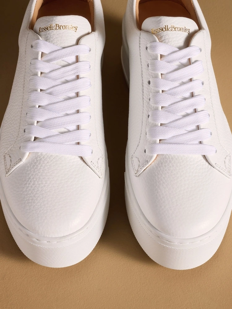 White Flatform Lace-Up Trainers with Metallic Detail image 4