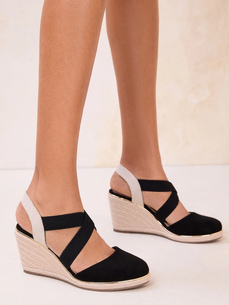 Black Faux Suede Closed-Toe Espadrille Wedges image 2