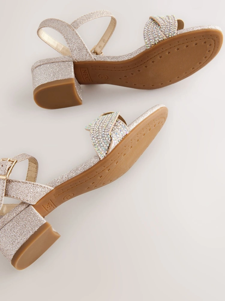 Ivory Glitter Twist Strap Block Heel Sandals image 4