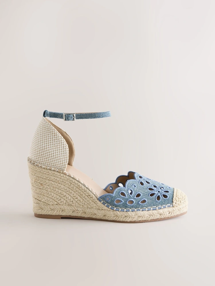 Denim Broderie Closed-Toe Wedge Sandals image 4