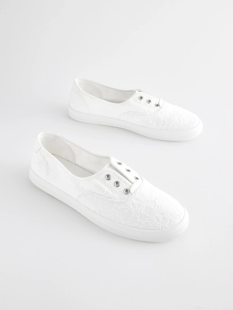White Canvas Slip-On Comfort Trainers image 6
