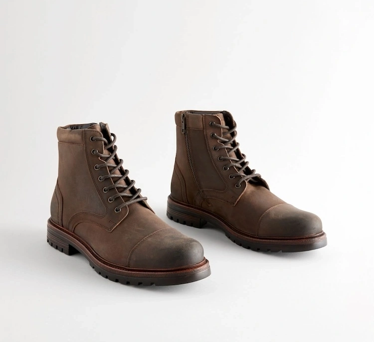 Leather Toe Cap Lace-Up Boots