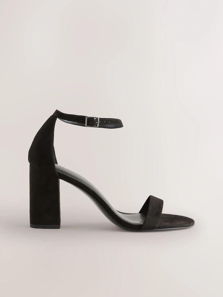 Black Block Heel Two-Strap Sandals