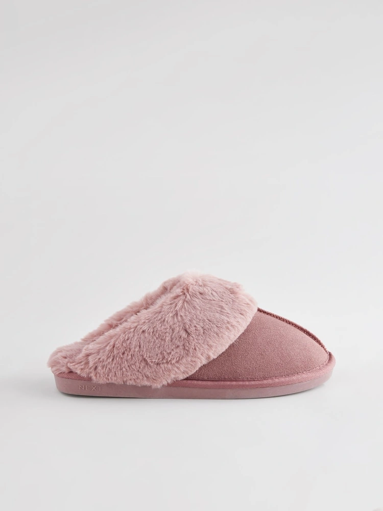 Suede Faux Fur Mule Slippers image 3