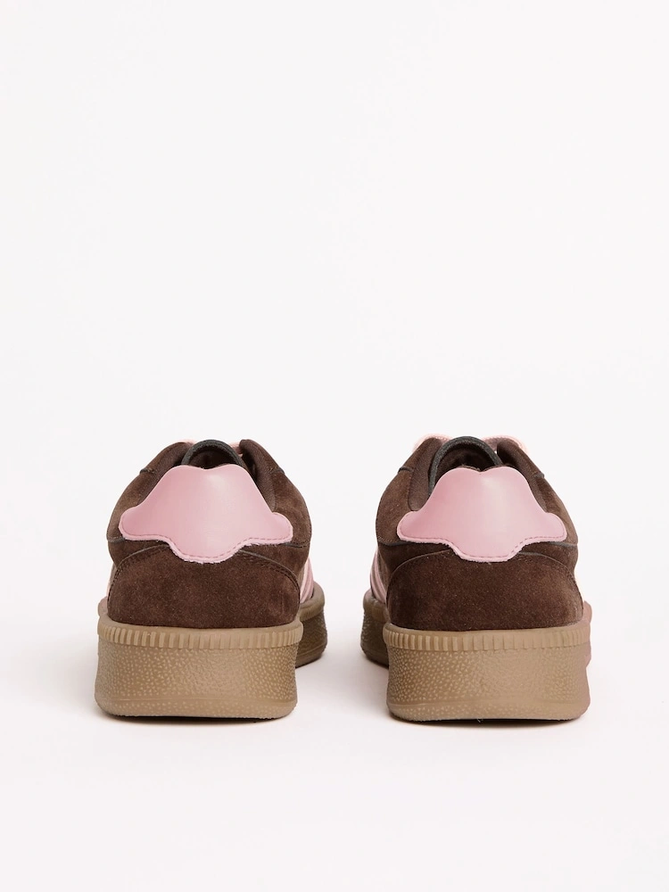 Chocolate Brown Retro Gumsole Lace-Up Trainers image 2