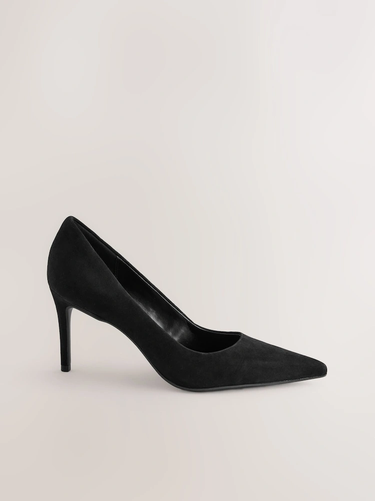 Black Suede Pointed Toe Court Shoes – Extra Wide Fit image 4