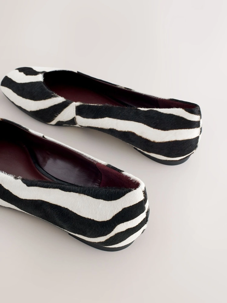 Zebra Print Leather Square Toe Ballet Flats image 6