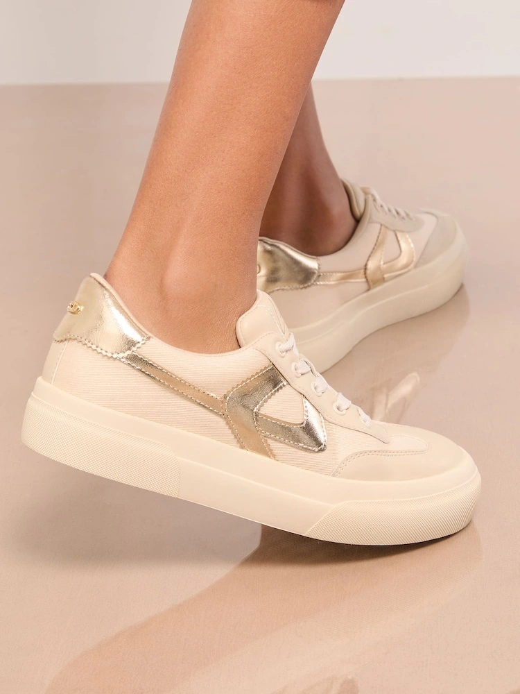 Cream Chunky Canvas Lace-Up Flatform Trainers image 2