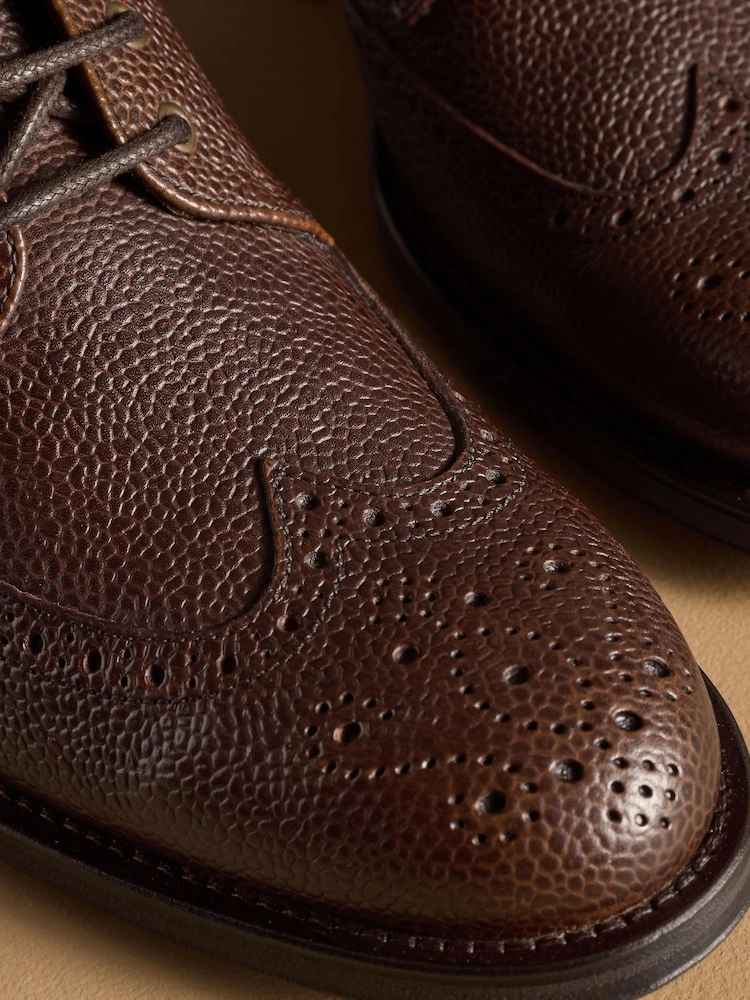 Brown Leather Brogue Wingtip Boots image 3