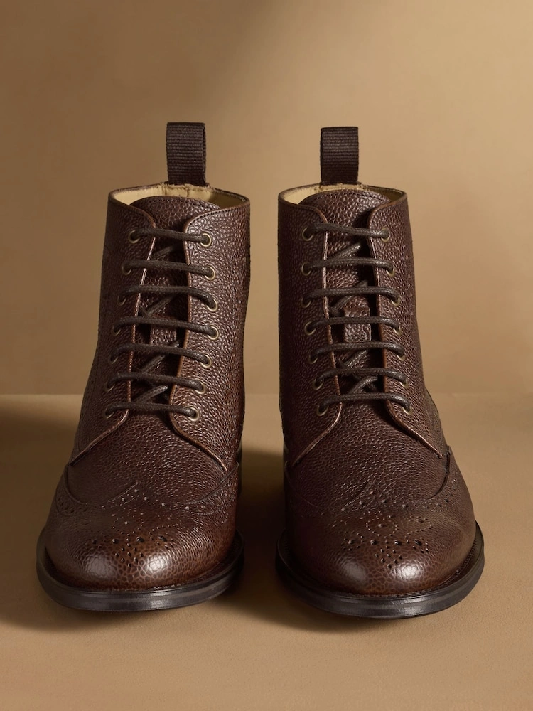Brown Leather Brogue Wingtip Boots image 2