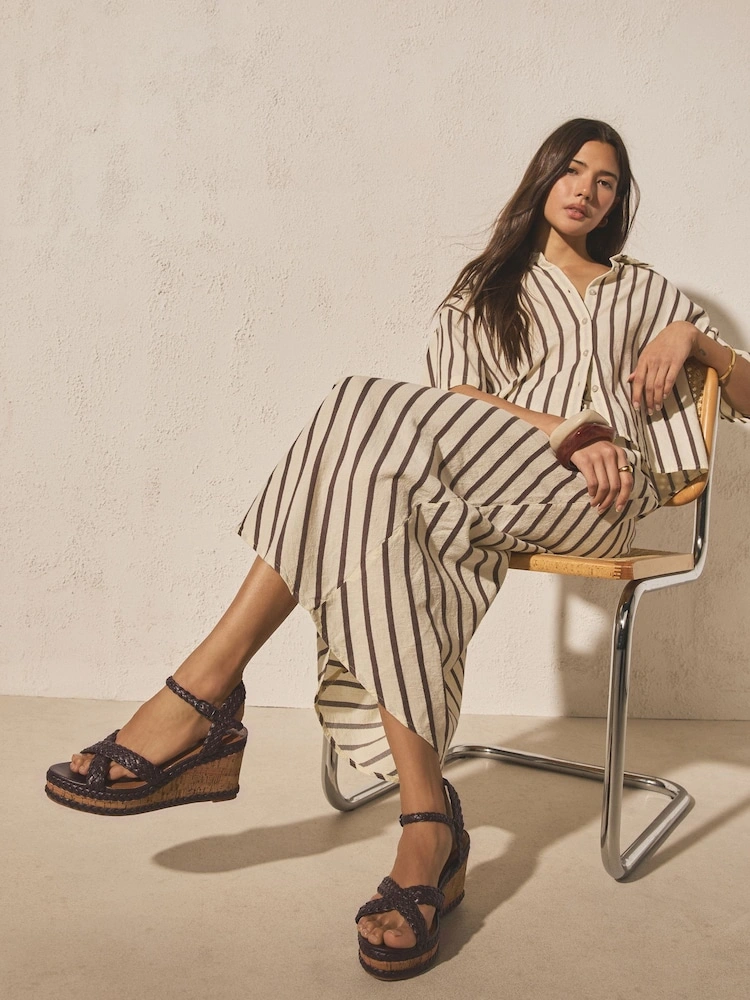 Chocolate Brown Plait Crossover Wedge Sandals image 6