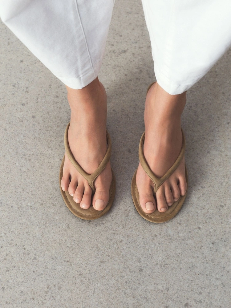 Camel Suede Toe-Post Mid Heel Sandals image 6