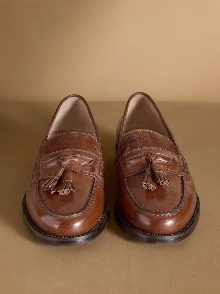 Dark Brown Tassel Leather Loafers image 2