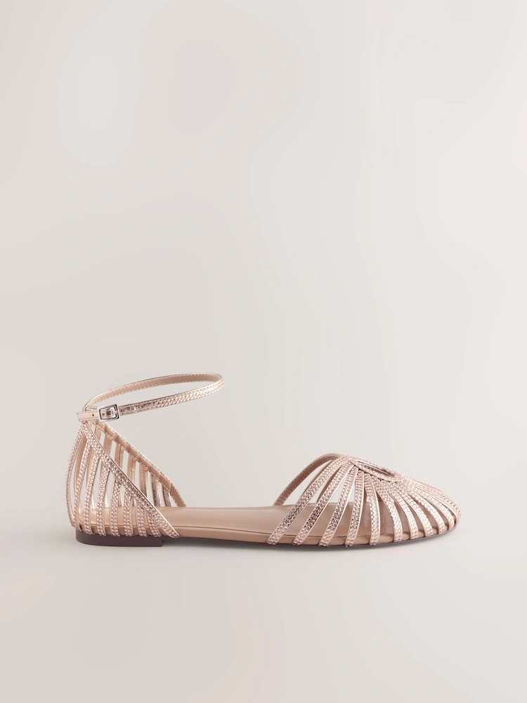 Rose Gold Diamante Cage Two-Part Flats image 2