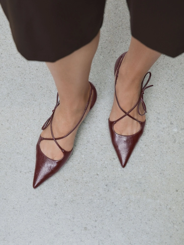Burgundy Pointed Toe Bow Two-Part Heels image 7